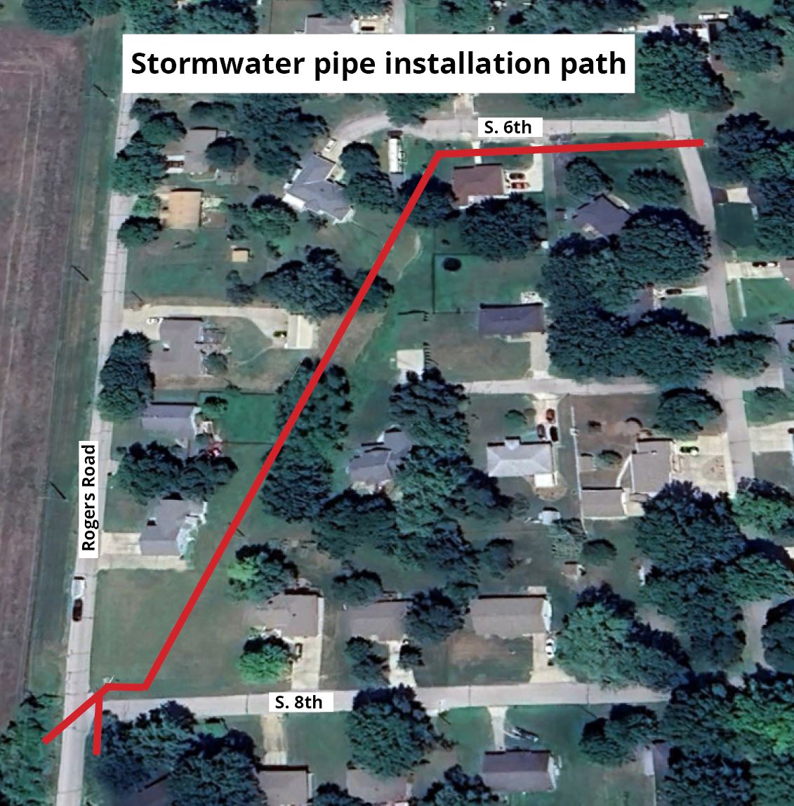The stormwater project map shows the location of pipe that will be laid to carry stormwater.